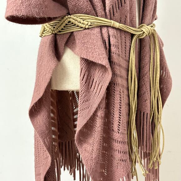 Boho Macrame Woven Fringe Belt Tan Braided Adjustable Wrap Festival Hippie Chic - Picture 1 of 8